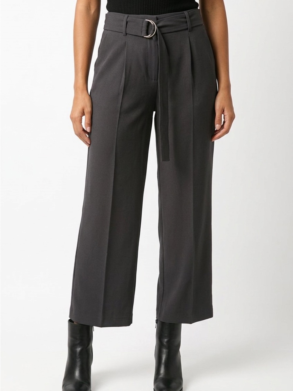 Nicole Miller NY Women’s Small Black Cropped Pants Stretch Waist Belted Wide Leg